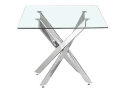 Mesa de comedor CRISTELIA – 160x90 cm – Tablero de cristal – Patas de metal cromado – Diseño elegante y luminoso