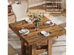 Mesa de comedor cuadrada para 4 personas, mesa de cocina pequeña con estante de almacenamiento, mueble de comedor compacto para apartamentos