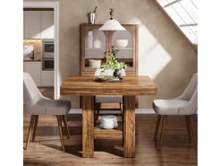 Mesa de comedor cuadrada para 4 personas, mesa de cocina pequeña con estante de almacenamiento, mueble de comedor compacto para apartamentos