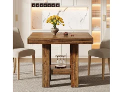 Mesa de comedor cuadrada para 4 personas, mesa de cocina pequeña con estante de almacenamiento, mueble de comedor compacto para apartamentos