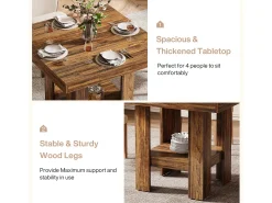 Mesa de comedor cuadrada para 4 personas, mesa de cocina pequeña con estante de almacenamiento, mueble de comedor compacto para apartamentos