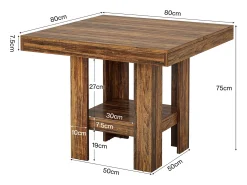Mesa de comedor cuadrada para 4 personas, mesa de cocina pequeña con estante de almacenamiento, mueble de comedor compacto para apartamentos