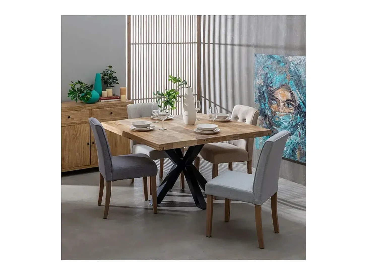 Mesa de comedor cuadrada de madera y metal 130cm Ernest