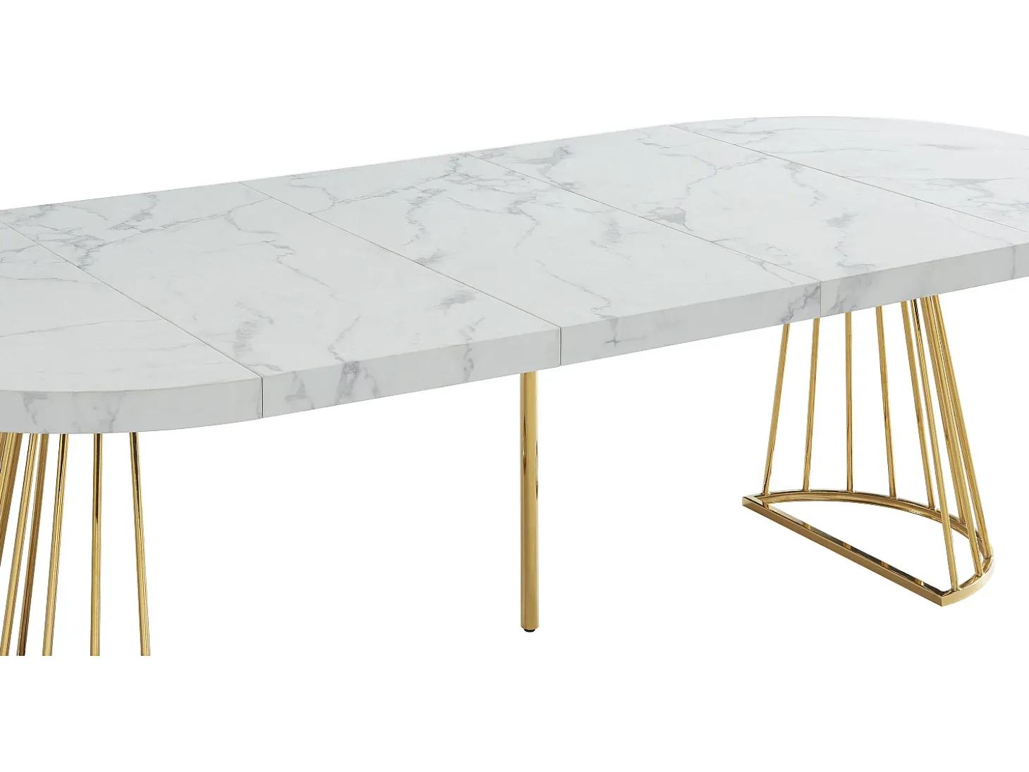 Mesa de comedor de 2 a 12 comensales de MDF y acero - Efecto mármol blanco y dorado - FIRELA