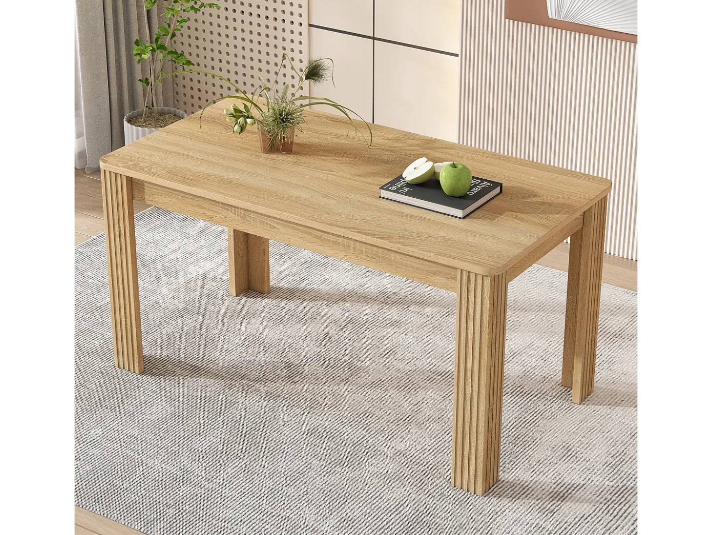Mesa de comedor de cuatro patas estilo moderno color natural