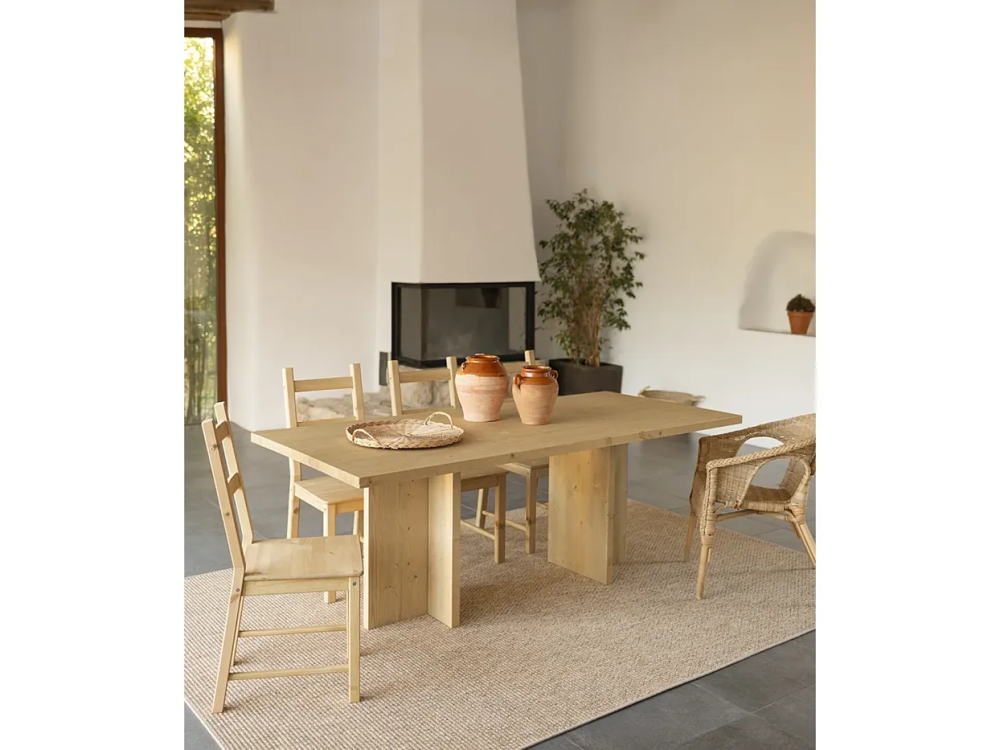 Mesa de comedor de madera maciza en tono roble medio 200x75cm - TENA - DECOWOOD