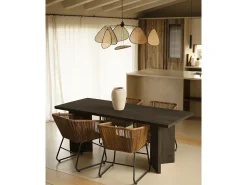 Mesa de comedor de madera maciza de abeto rectangular Decowood en tono negro de 160x75cm en tono negro - KYOTO - DECOWOOD