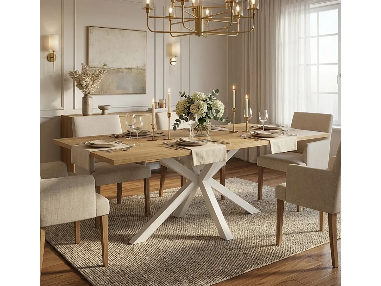 Mesa de comedor de madera 200x100 cm con patas cruzadas color blanco Moyo
