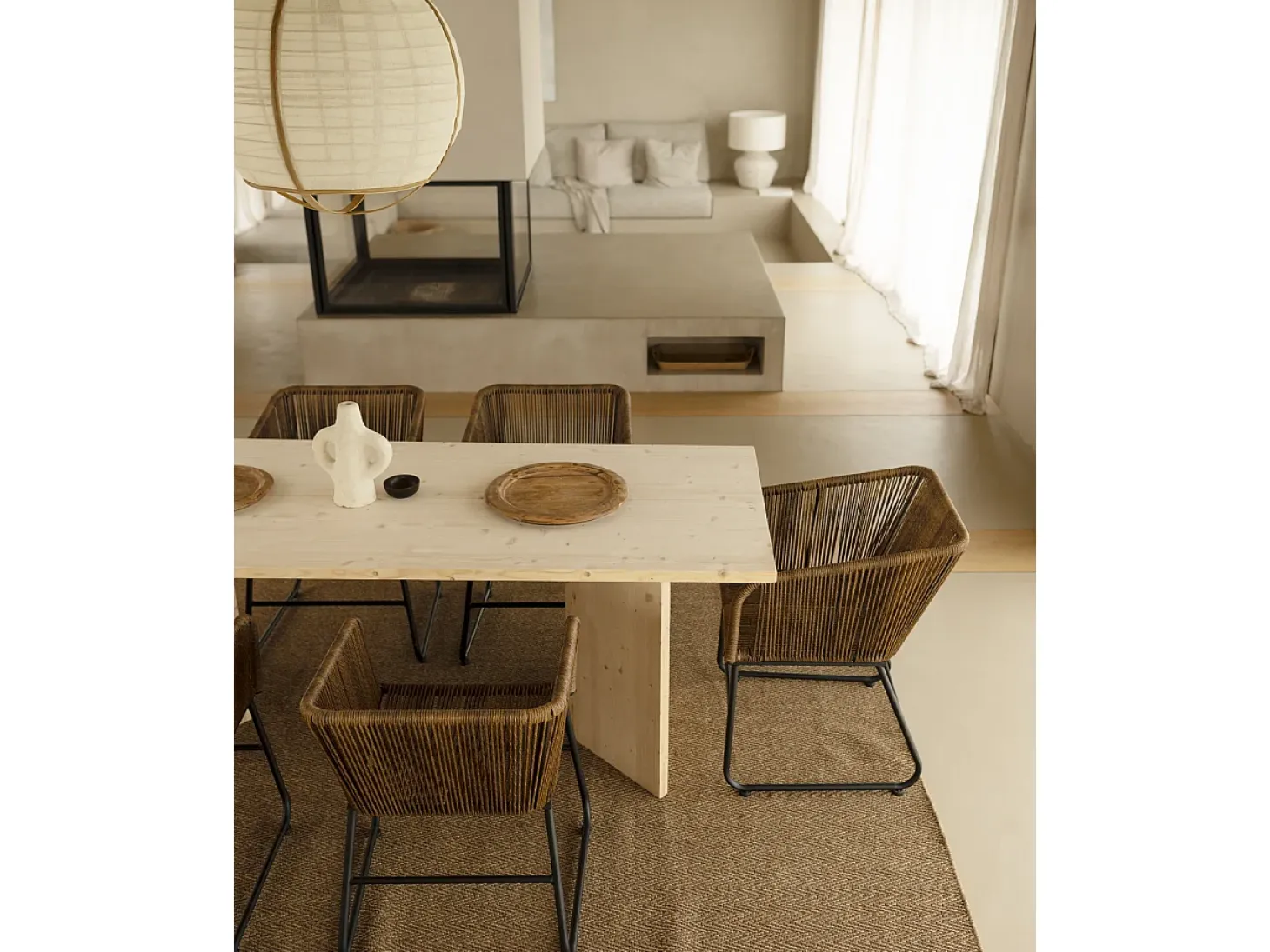 Mesa de comedor de madera maciza de abeto rectangular Decowood en tono natural de 180x75cm en tono natural - KYOTO - DECOWOOD