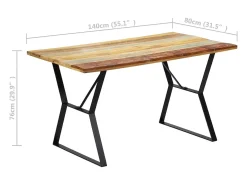 Mesa de comedor de madera maciza reciclada 140x80x76 cm