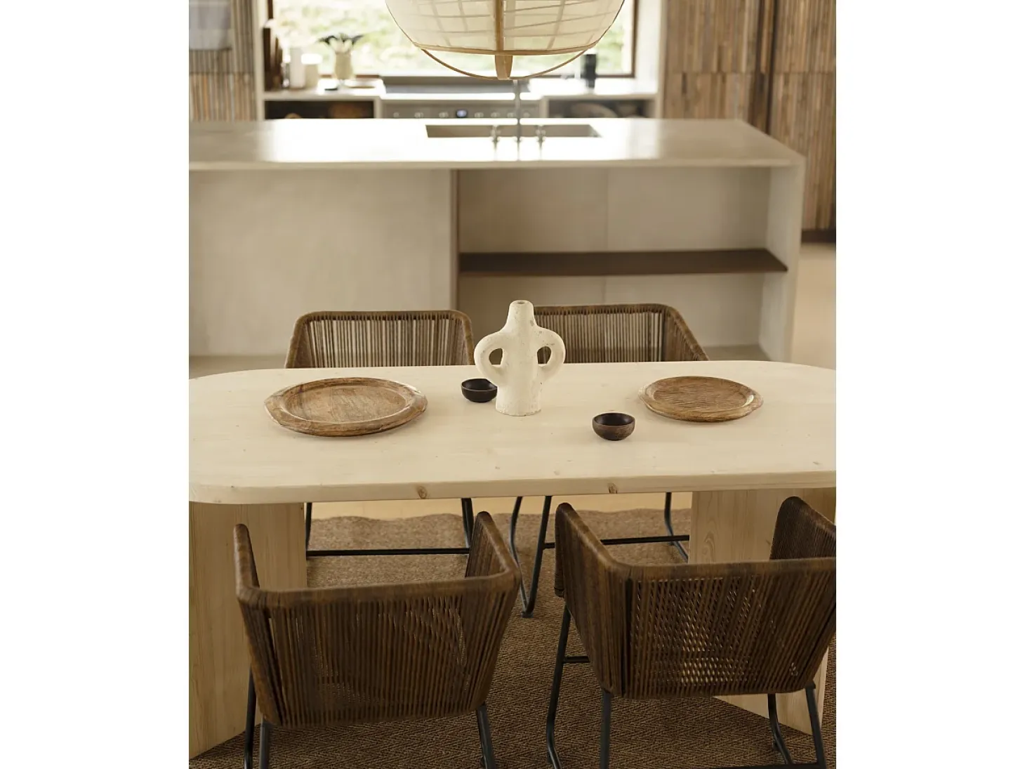 Mesa de comedor de madera maciza de abeto ovalada Decowood en tono natural de 200x75cm en tono natural - OSAKA - DECOWOOD