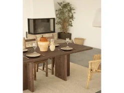 Mesa de comedor de madera maciza en tono nogal 160x75cm - TENA - DECOWOOD