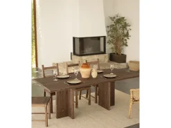 Mesa de comedor de madera maciza en tono nogal 160x75cm - TENA - DECOWOOD