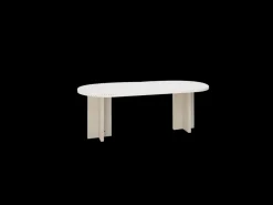 Mesa de comedor de madera maciza de abeto ovalada Decowood en tono blanco en microcemento y patas roble oscuro de 160x78cm - TOKYO - DECOWOOD