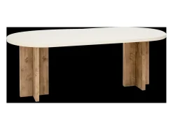 Mesa de comedor de madera maciza de abeto ovalada Decowood en tono blanco en microcemento y patas roble oscuro de 160x78cm - TOKYO - DECOWOOD