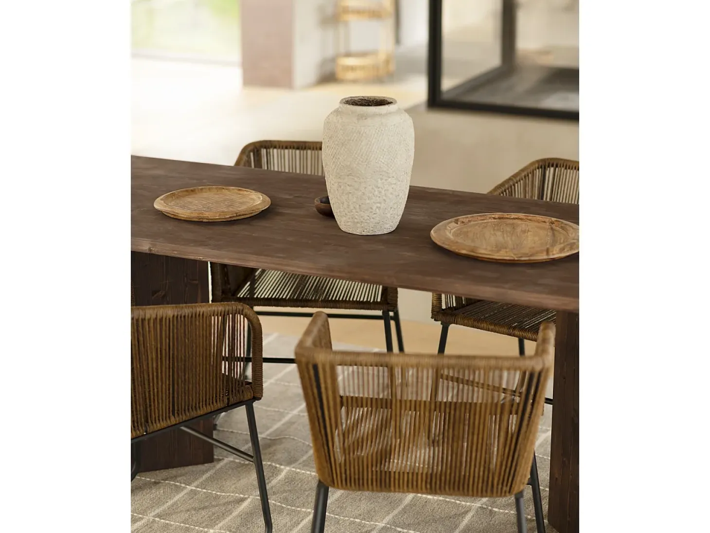 Mesa de comedor de madera maciza de abeto rectangular Decowood en tono nogal de 200x75cm en tono nogal - KYOTO - DECOWOOD