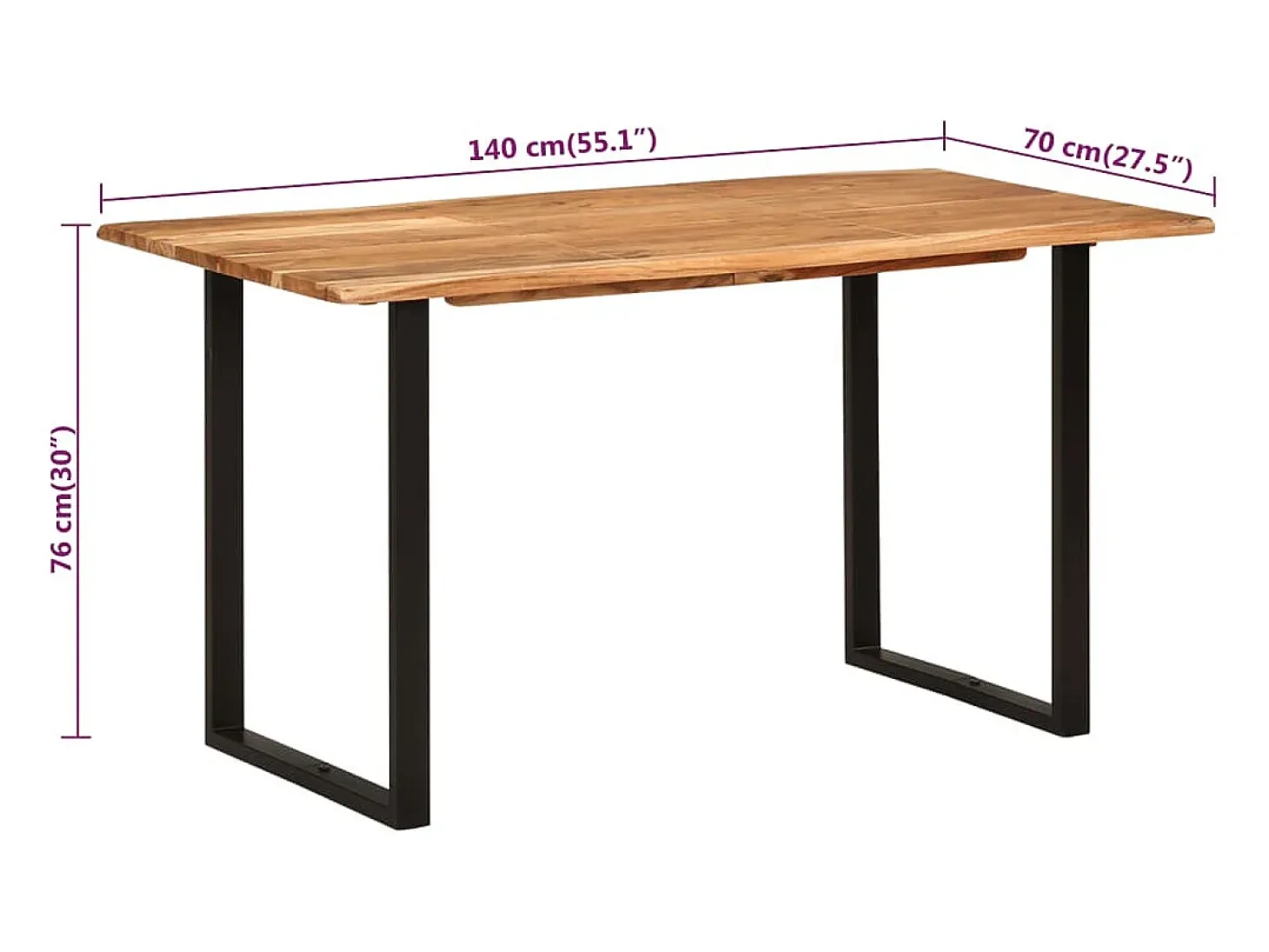 Mesa de comedor de madera maciza de acacia 140x70x76 cm