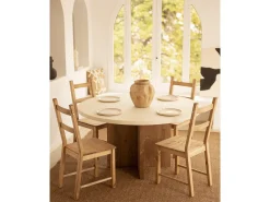 Mesa de comedor de madera maciza de abeto redonda Decowood en tono blanco en microcemento y pata en roble oscuro de Ø140x75cm - TOKYO - DECOWOOD
