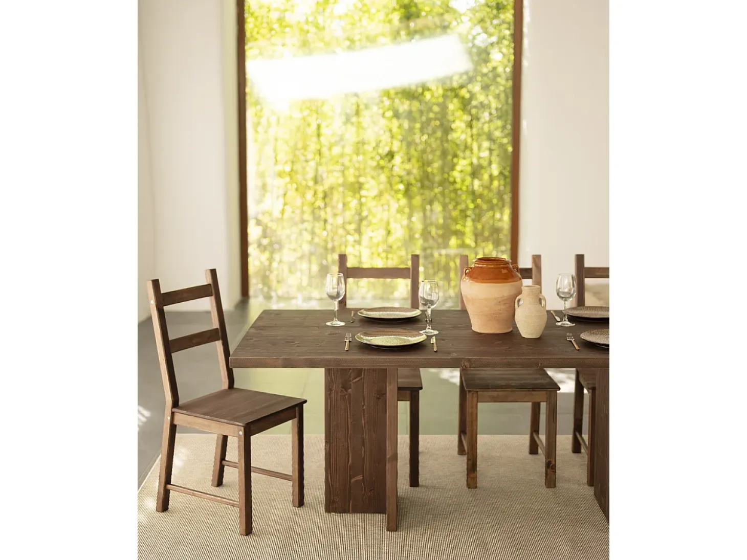 Mesa de comedor de madera maciza en tono nogal 180x75cm - TENA - DECOWOOD