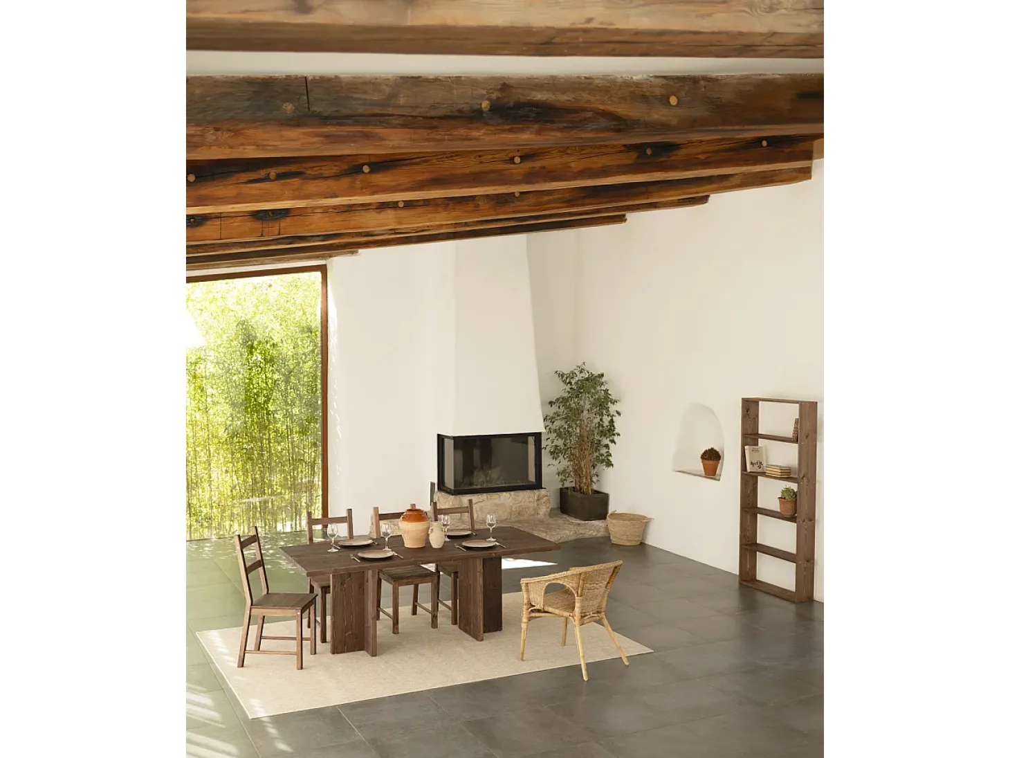 Mesa de comedor de madera maciza en tono nogal 180x75cm - TENA - DECOWOOD
