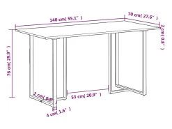 Mesa de comedor de madera maciza de mango rugosa 140 cm