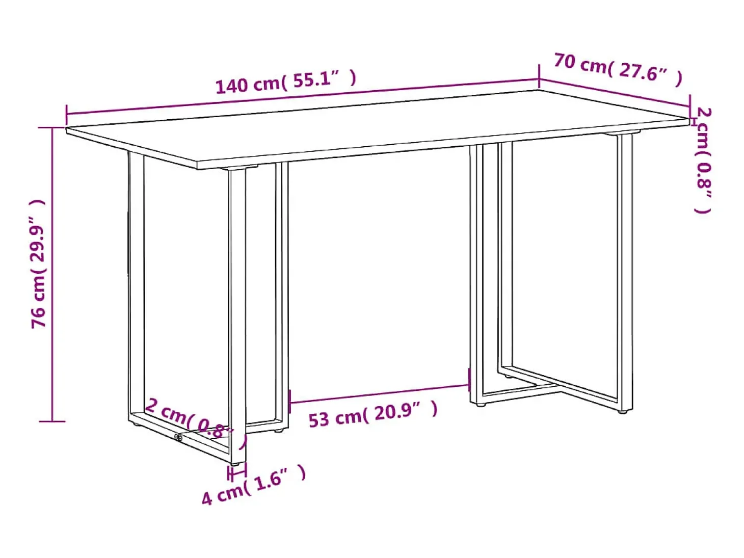 Mesa de comedor de madera maciza de mango rugosa 140 cm