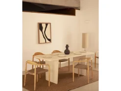 Mesa de comedor de madera de abeto maciza en microcemento rectangular Decowood de 180x75cm en tono blanco roto - BIMBA - DECOWOOD