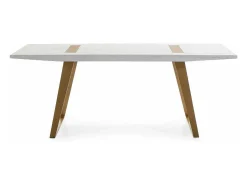 Mesa de comedor de madera blanca y patas de metal dorado 200 cm.