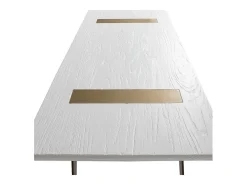 Mesa de comedor de madera blanca y patas de metal dorado 200 cm.