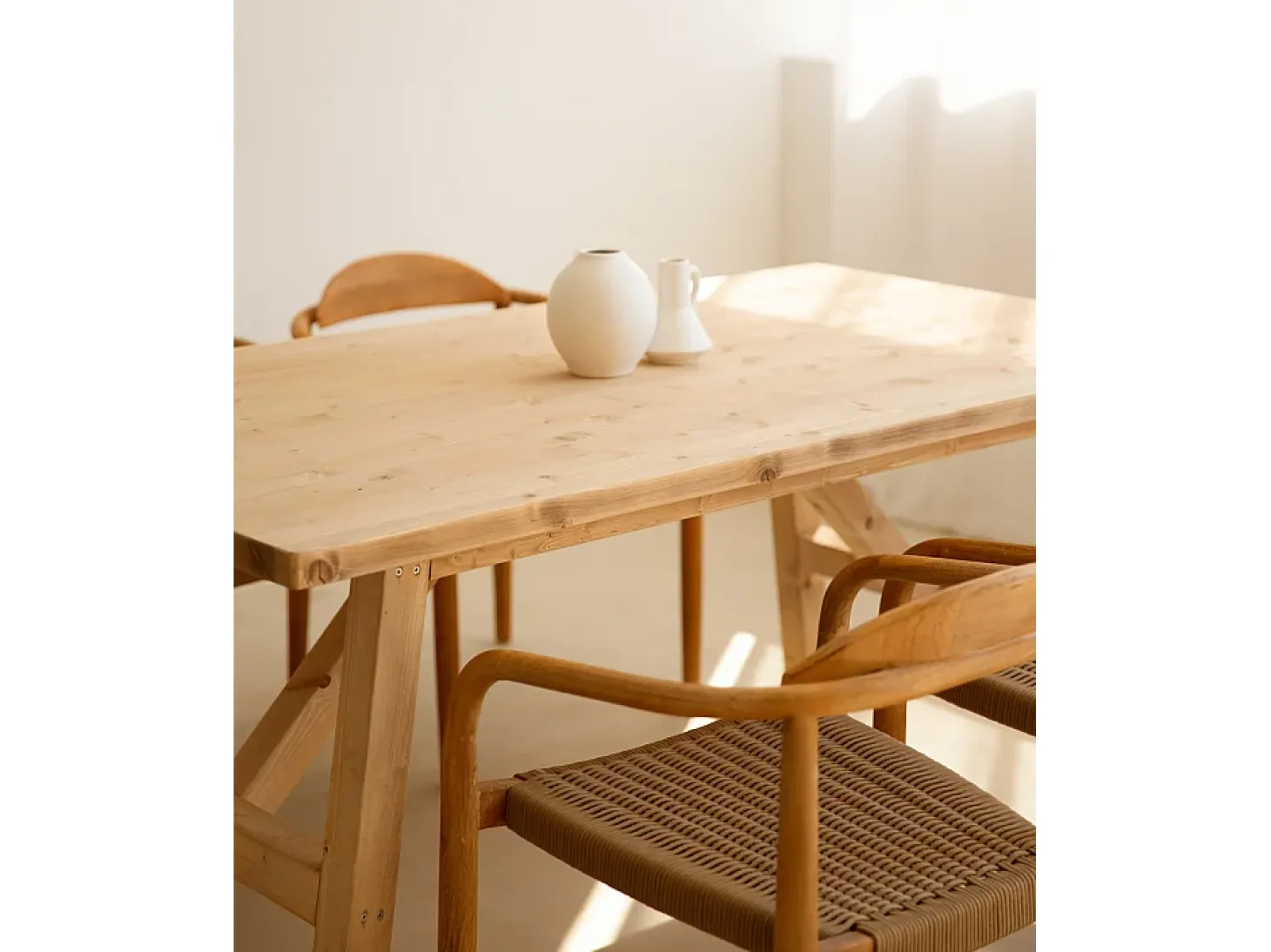 Mesa de comedor de madera maciza de abeto rectangular Decowood en tono roble medio de 160x75cm - SIEP - DECOWOOD
