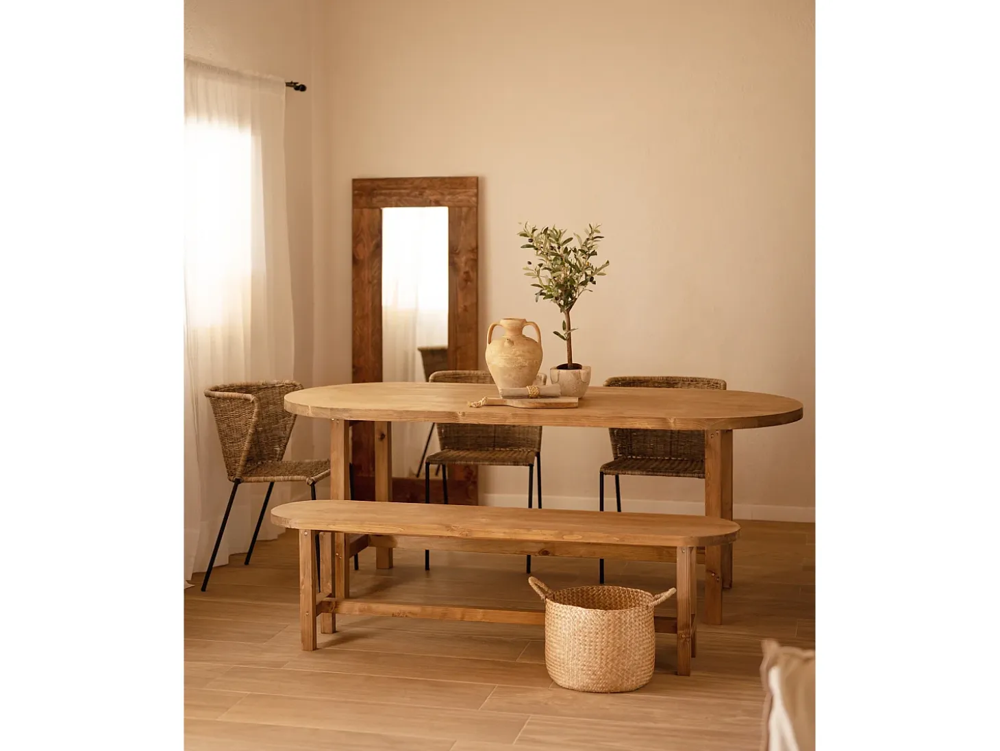 Mesa de comedor de madera maciza de abeto ovalada Decowood en tono roble oscuro de 200x85cm - OLIVIA - DECOWOOD
