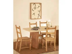 Mesa de comedor de madera de abeto maciza en microcemento rectangular Decowood de 160x75cm en tono blanco roto y patas tono roble oscuro - BIMBA - DECOWOOD