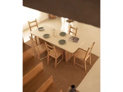 Mesa de comedor de madera de abeto maciza en microcemento rectangular Decowood de 160x75cm en tono blanco roto y patas tono roble oscuro - BIMBA - DECOWOOD