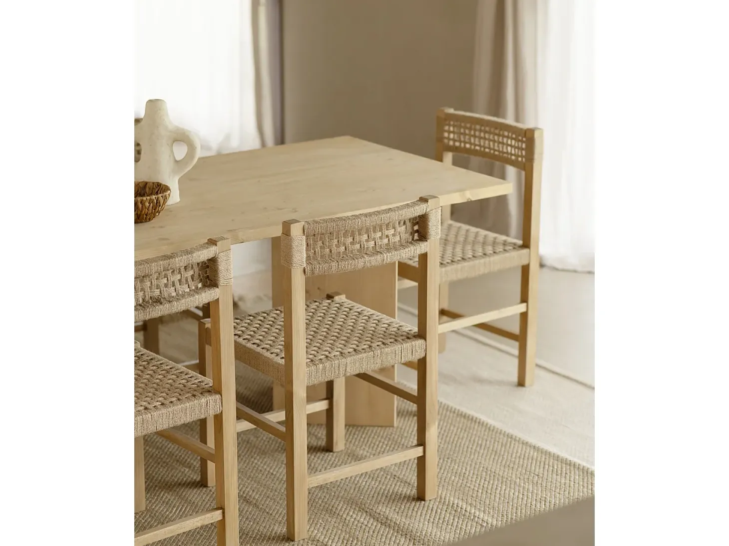 Mesa de comedor de madera maciza de abeto rectangular Decowood en tono roble medio de 200x75cm en tono roble medio - KYOTO - DECOWOOD