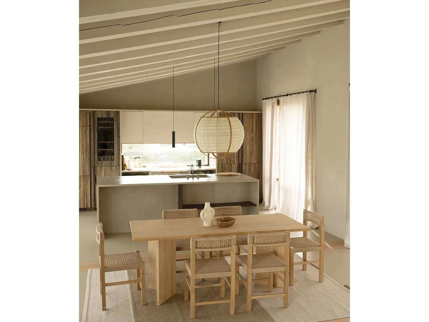 Mesa de comedor de madera maciza de abeto rectangular Decowood en tono roble medio de 200x75cm en tono roble medio - KYOTO - DECOWOOD