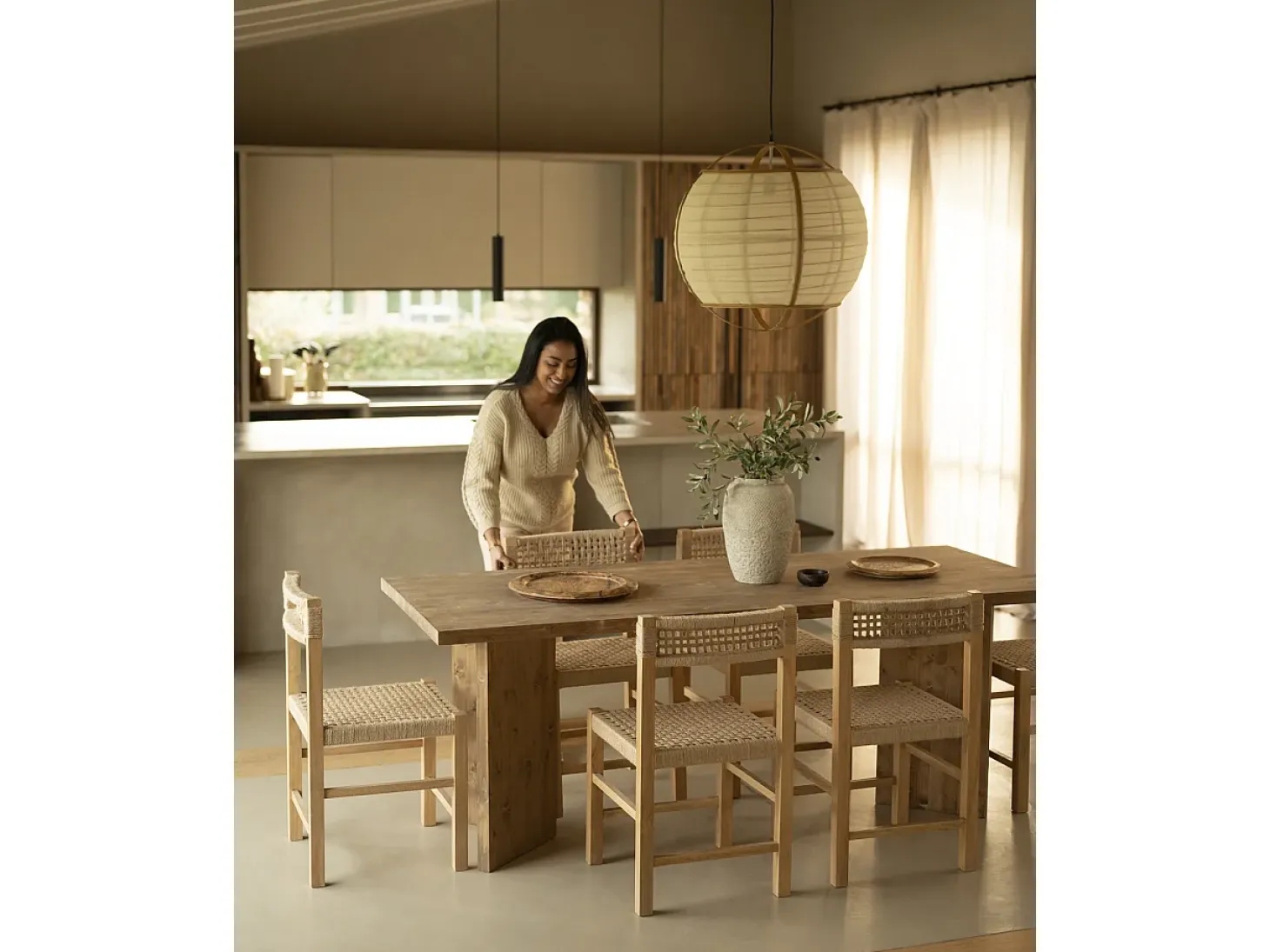 Mesa de comedor de madera maciza de abeto rectangular Decowood en tono roble oscuro de 160x75cm en tono roble oscuro - KYOTO - DECOWOOD