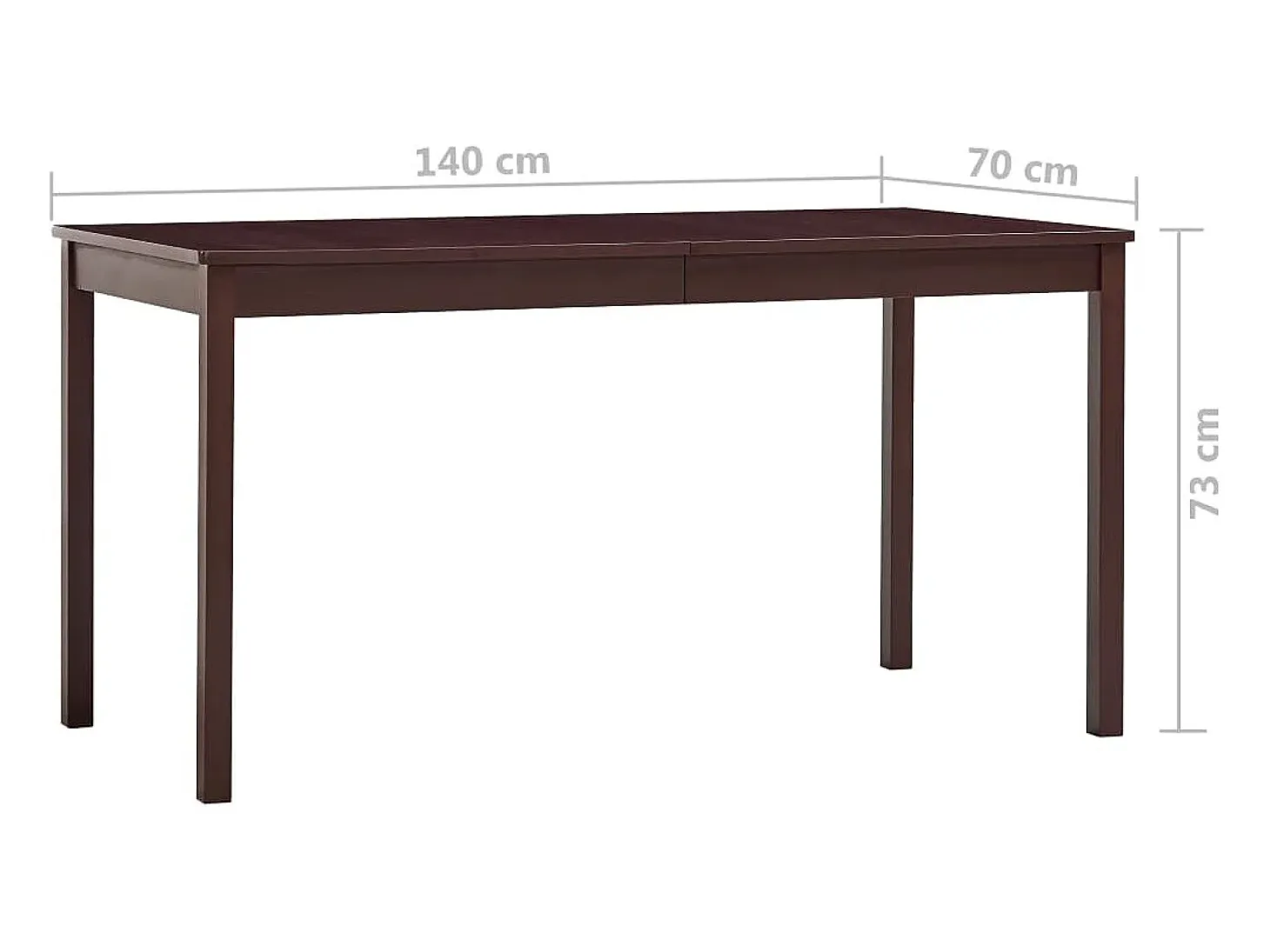 Mesa de comedor de madera de pino marrón oscuro 140x70x73 cm
