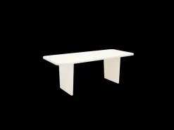 Mesa de comedor de madera de abeto maciza en microcemento rectangular Decowood de 200x75cm en tono blanco roto y patas tono roble oscuro - BIMBA - DECOWOOD