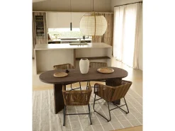 Mesa de comedor de madera maciza de abeto ovalada Decowood en tono nogal de 180x75cm en tono nogal - OSAKA - DECOWOOD