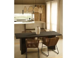 Mesa de comedor de madera maciza de abeto rectangular Decowood en tono negro de 180x75cm en tono negro - KYOTO - DECOWOOD