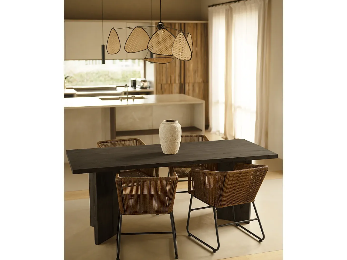 Mesa de comedor de madera maciza de abeto rectangular Decowood en tono negro de 180x75cm en tono negro - KYOTO - DECOWOOD