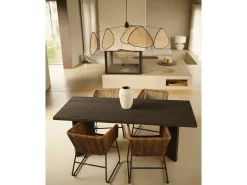 Mesa de comedor de madera maciza de abeto rectangular Decowood en tono negro de 180x75cm en tono negro - KYOTO - DECOWOOD