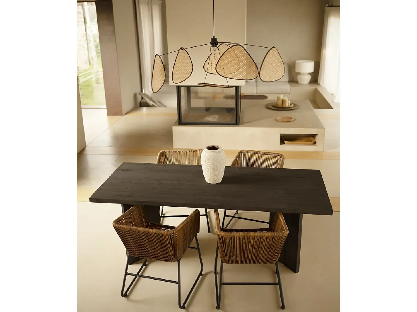 Mesa de comedor de madera maciza de abeto rectangular Decowood en tono negro de 180x75cm en tono negro - KYOTO - DECOWOOD