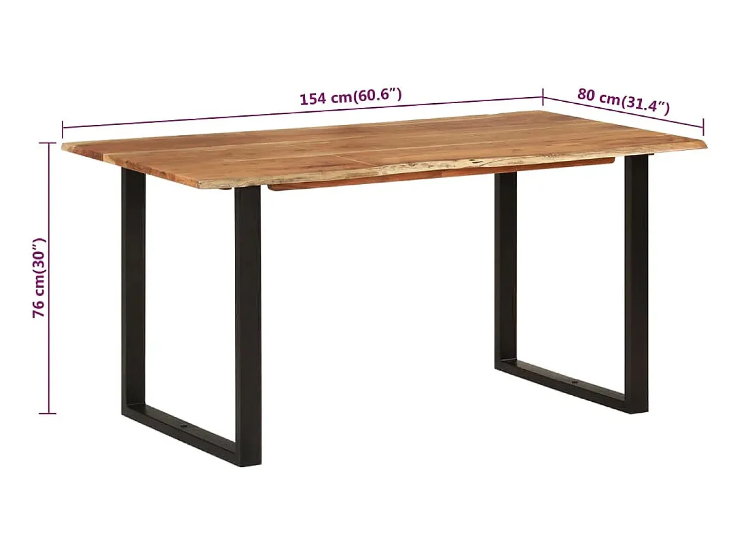 Mesa de comedor de madera maciza de acacia 154x80x76 cm