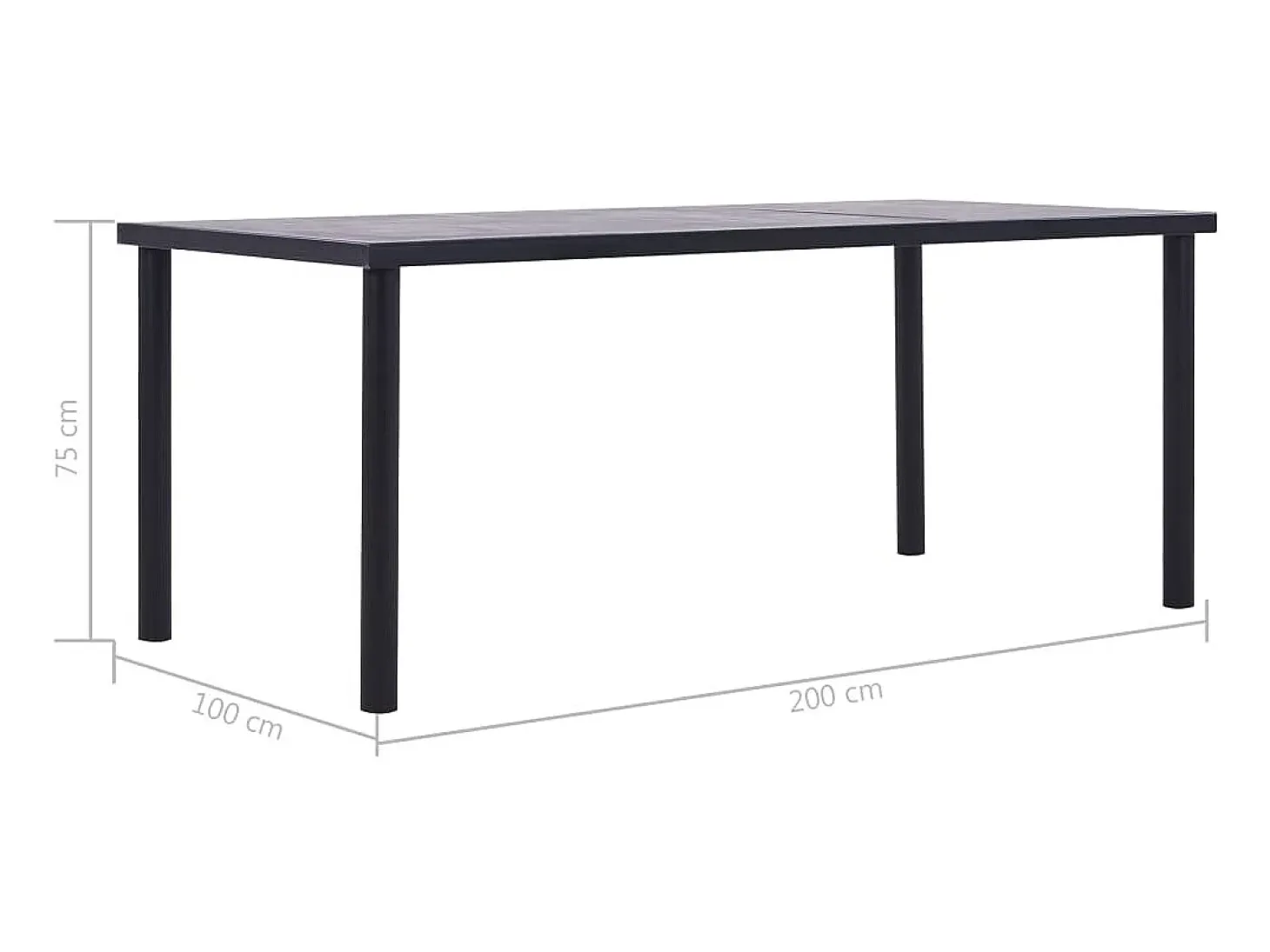 Mesa de comedor de MDF negro y gris hormigón 200x100x75 cm ES170616