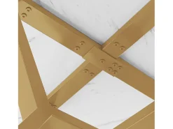 Mesa de comedor de mármol - 100 x 100 x 75 cm - con soporte de metal dorado - MDF + Acero - dorado + blanco