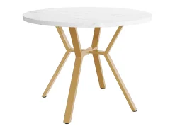 Mesa de comedor de mármol - 100 x 100 x 75 cm - con soporte de metal dorado - MDF + Acero - dorado + blanco