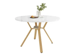 Mesa de comedor de mármol - 100 x 100 x 75 cm - con soporte de metal dorado - MDF + Acero - dorado + blanco