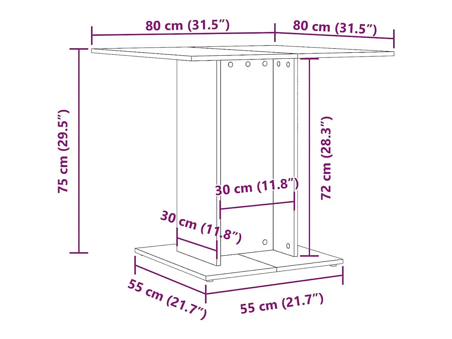 Mesa de comedor de roble Sonoma 80x80x75 cm Madera de ingeniería