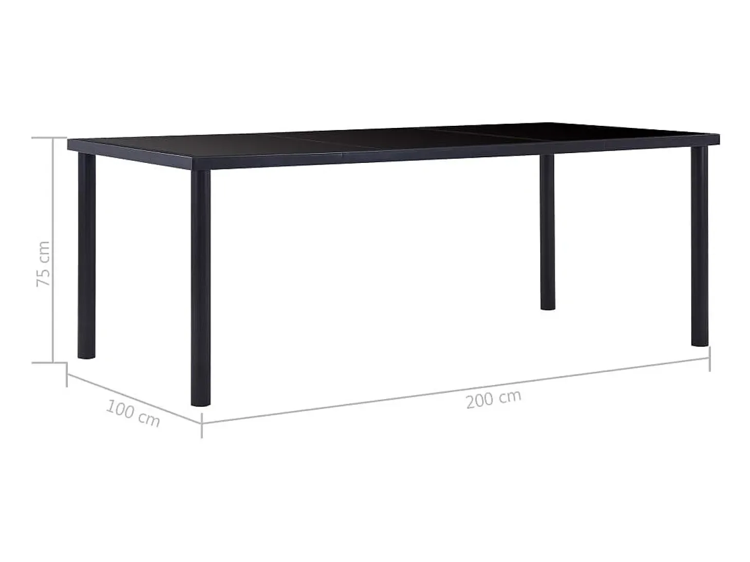 Mesa de comedor de vidrio templado negro 200x100x75 cm ES327577